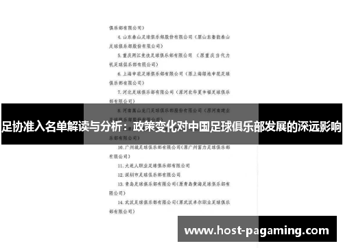 足协准入名单解读与分析：政策变化对中国足球俱乐部发展的深远影响