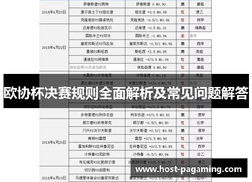 欧协杯决赛规则全面解析及常见问题解答 欧协杯决赛规则全面解析及常见问题解答